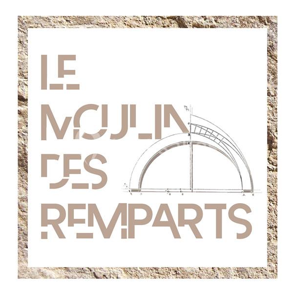 Illustration du texte ’Le Moulin des Remparts’ avec un croquis architectural d'une arche sur fond blanc.