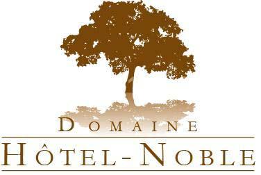 Logo du Domaine Hôtel-Noble avec un arbre brun stylisé et son reflet au-dessus du nom écrit en lettres majuscules.