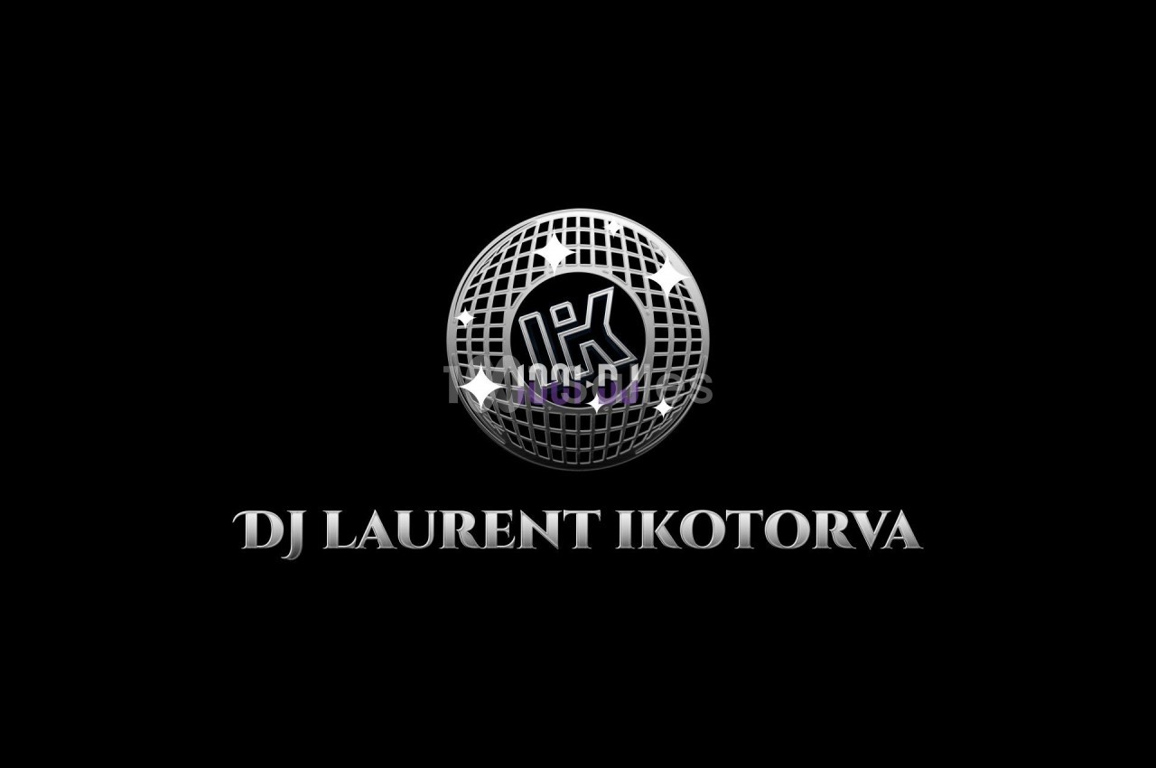 Logo représentant une sphère métallique texturée en forme de globe avec le texte ’DJ Laurent Ikotorva’ en dessous.