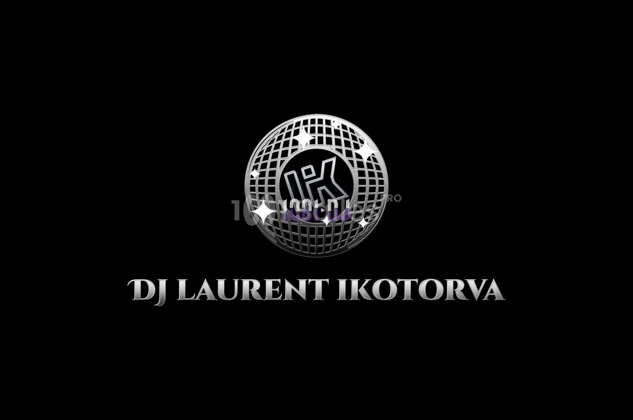 Logo représentant une sphère métallique texturée en forme de globe avec le texte ’DJ Laurent Ikotorva’ en dessous.