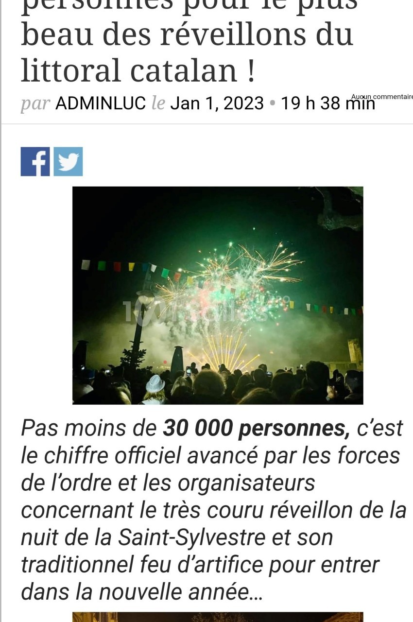 Feu d'artifice illuminant le ciel nocturne au-dessus d'une foule rassemblée pour célébrer le Nouvel An à Collioure.