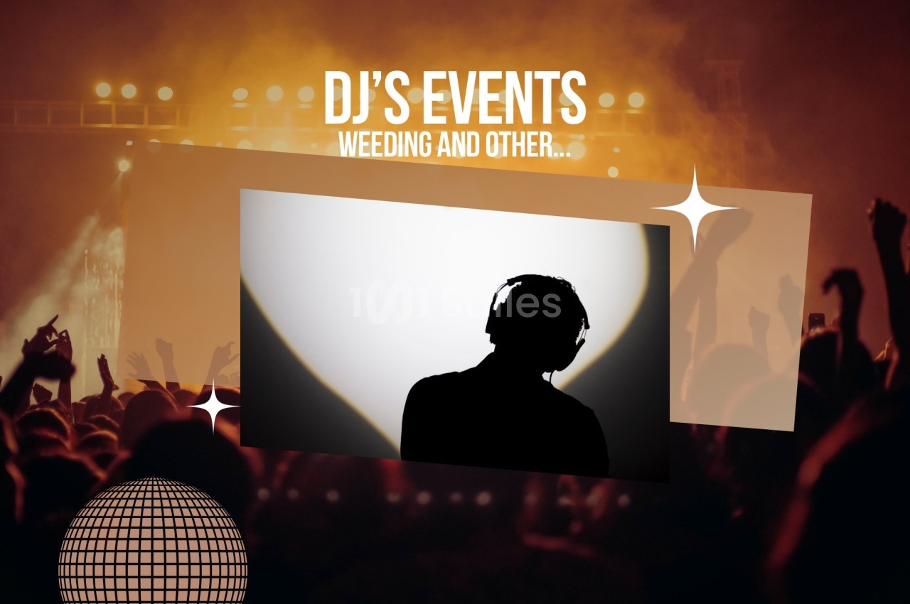 Silhouette d'un DJ portant un casque, devant une foule et des lumières de scène dans une ambiance festive.