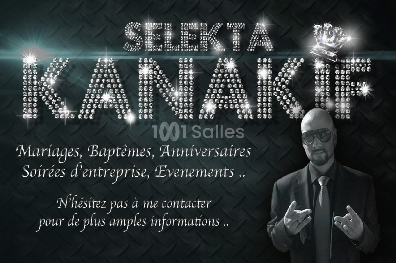 Texte alternatif : Affiche promotionnelle avec un homme en costume, texte sur des services pour événements et décor…
