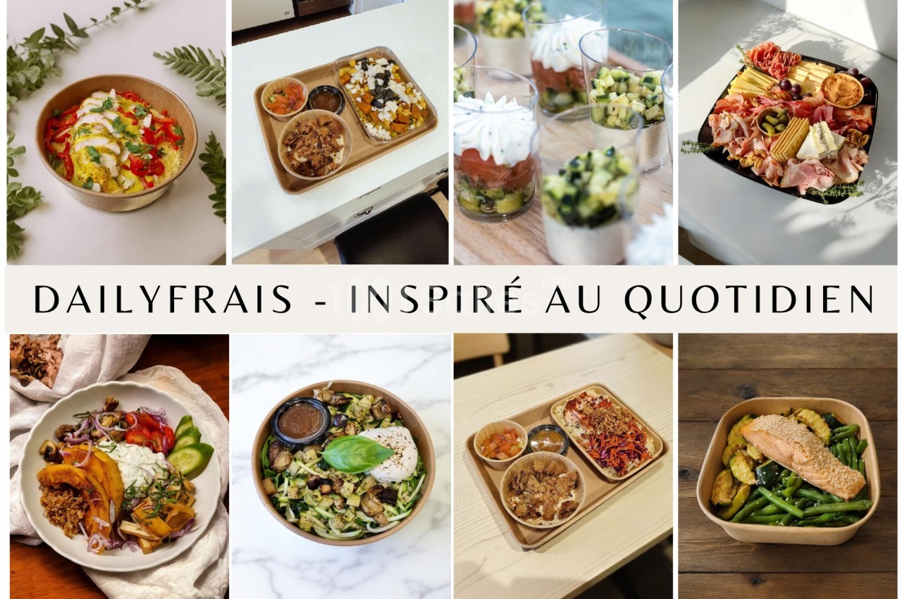 Plateaux repas variés avec des plats colorés et équilibrés, présentés dans des contenants en bois.