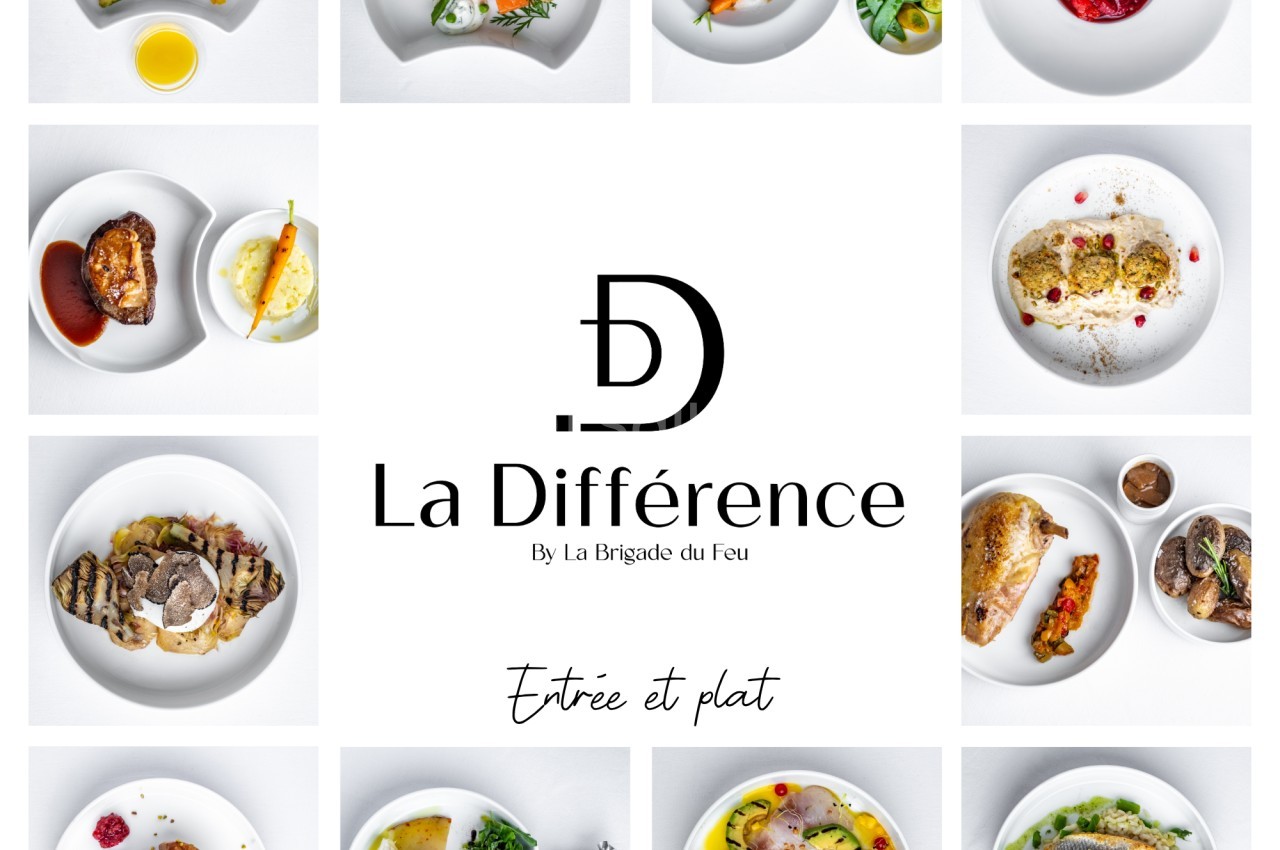Un collage de plats variés et colorés présentés dans des assiettes blanches sur fond clair.