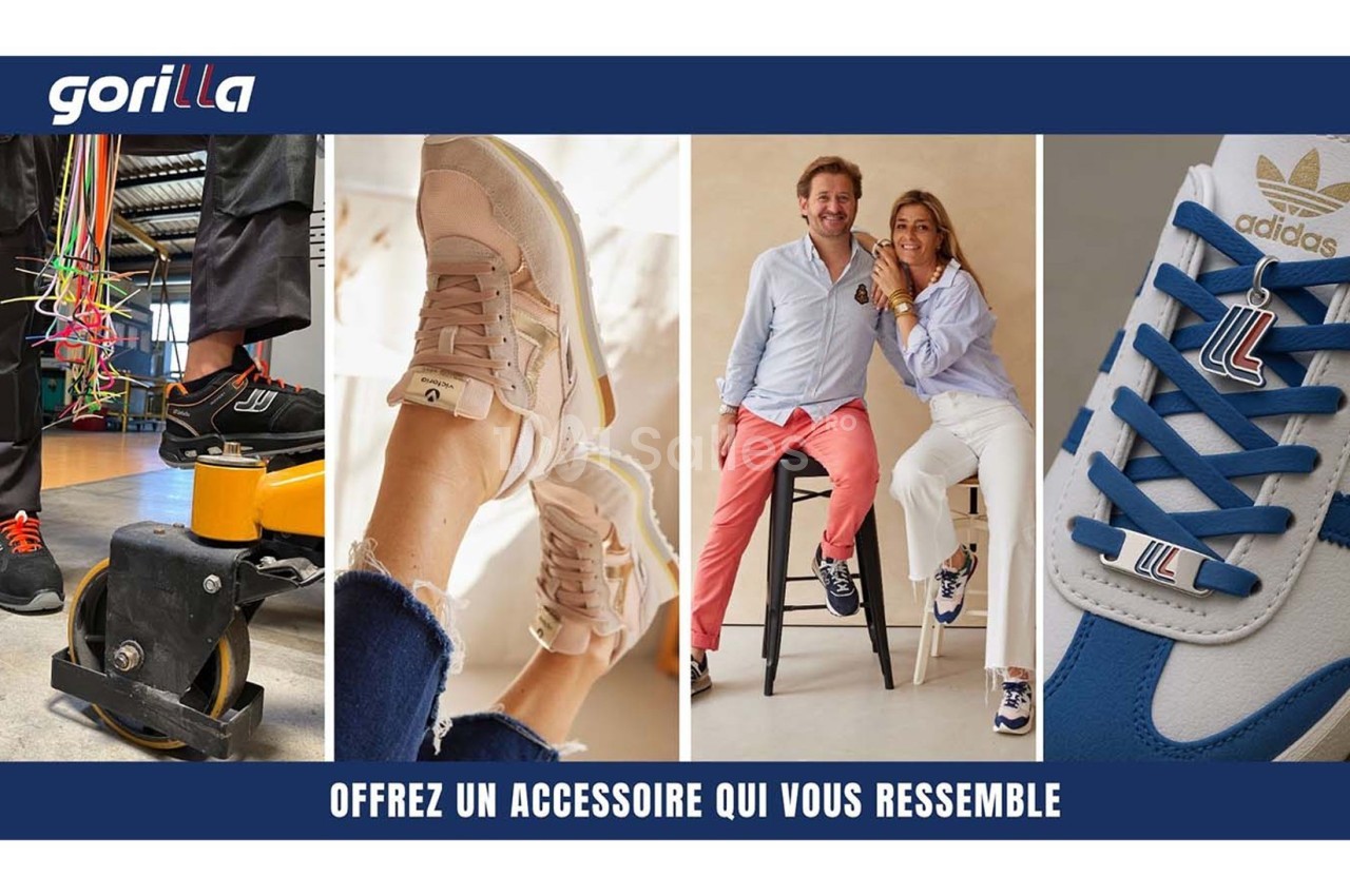 Quatre images montrant des chaussures de styles variés portées dans différents contextes, avec un slogan en bas.