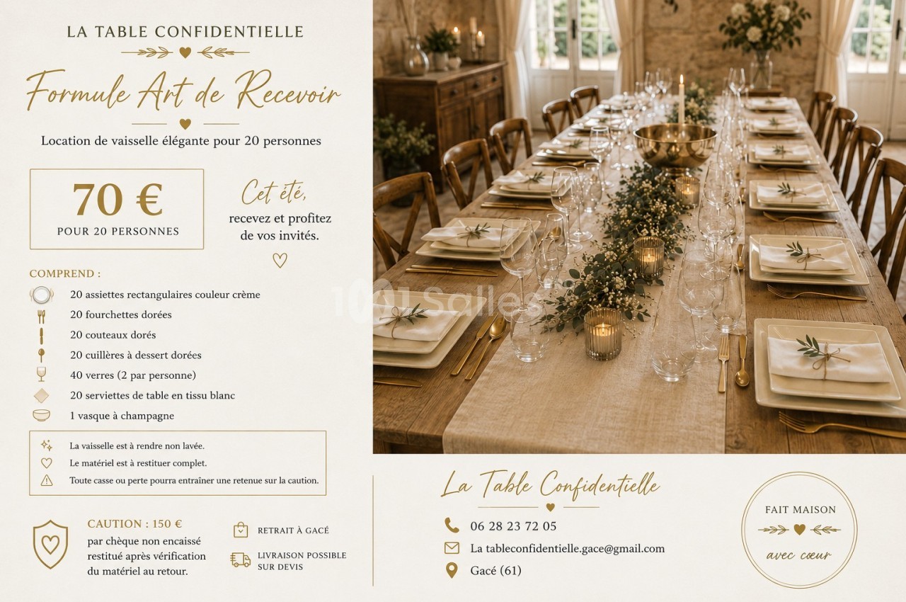 Table élégamment dressée avec vaisselle raffinée, couverts dorés et décoration florale dans une salle lumineuse.