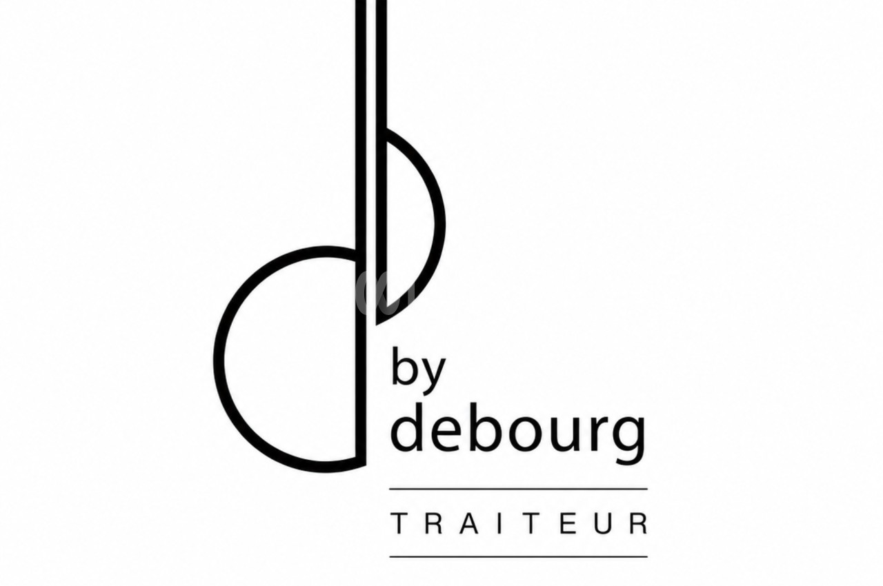 Logo stylisé représentant la lettre D entrelacée avec une fourchette, accompagné du texte by debourgTraiteur.