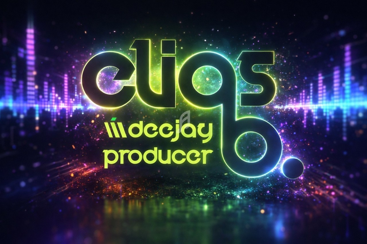 Texte alternatif : Logo lumineux avec le texte ’Cliqs Deejay Producer’ sur un fond sombre avec des effets de lumière colorés.