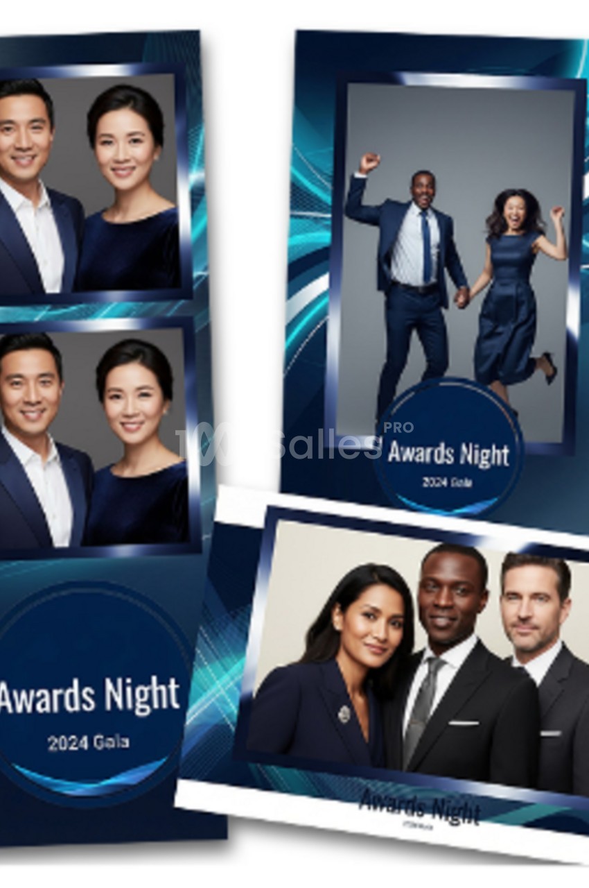 Photomontages de couples et groupes en tenue de soirée, posant pour un gala intitulé ’Awards Night 2024’.